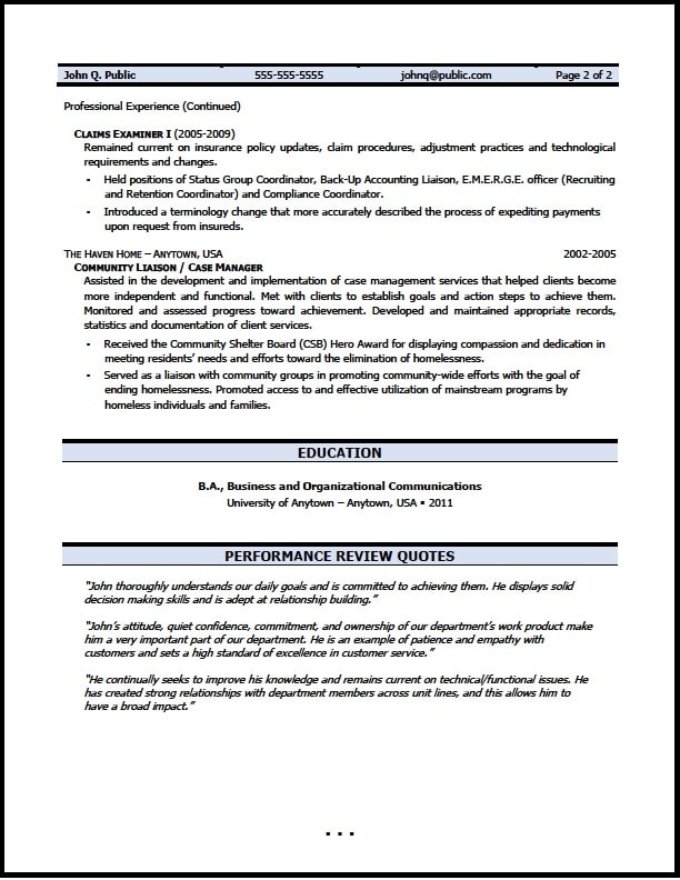 Claims Examiner Resume Sample